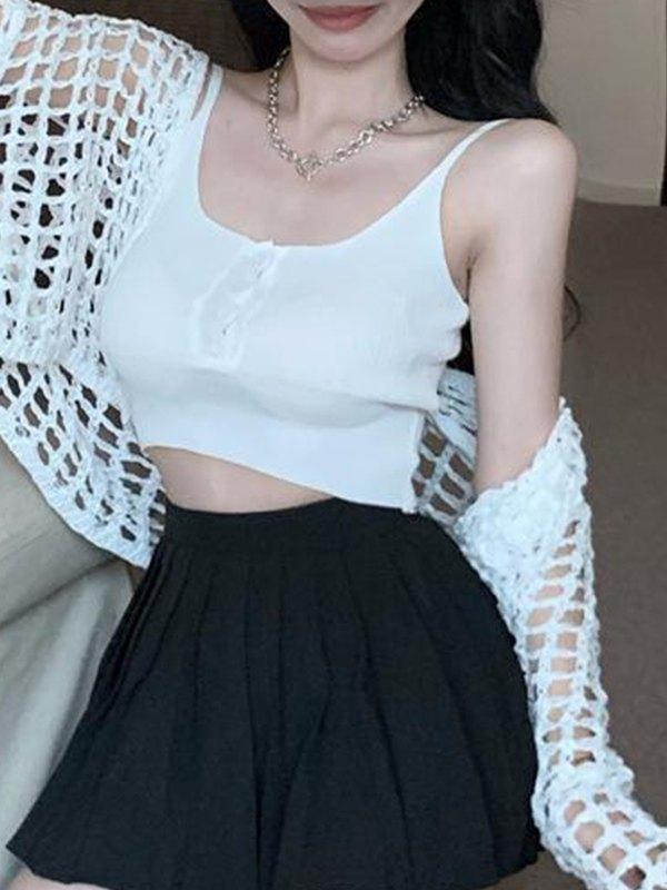 Open Front Hollow Out Crochet Knit Crop Top Product Image