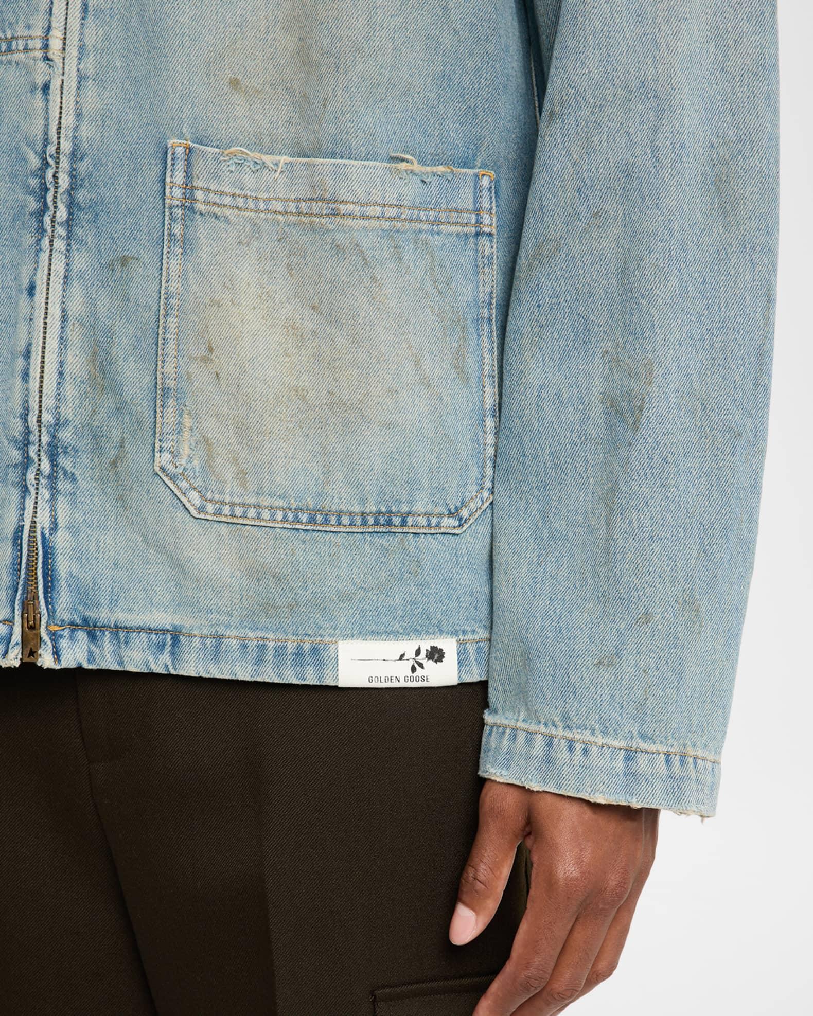 Men's Distressed-Effect Full-Zip Denim Jacket Product Image
