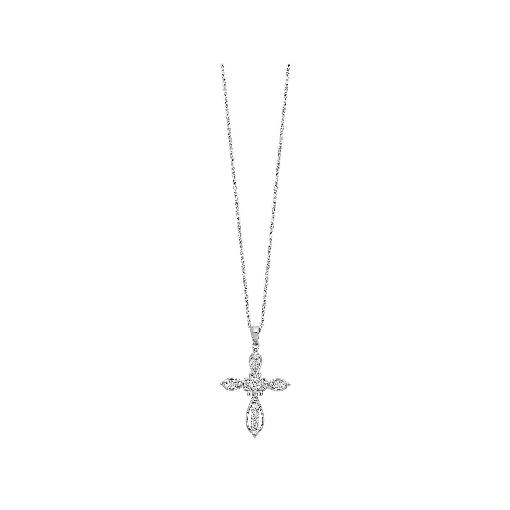 Sophie Miller Sterling Silver Cubic Zirconia Cross Necklace, Women's, Size: 18" Product Image