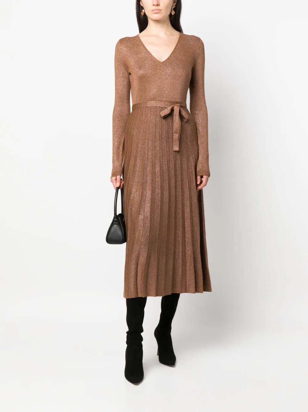 long-sleeve pleated midi dress Product Image