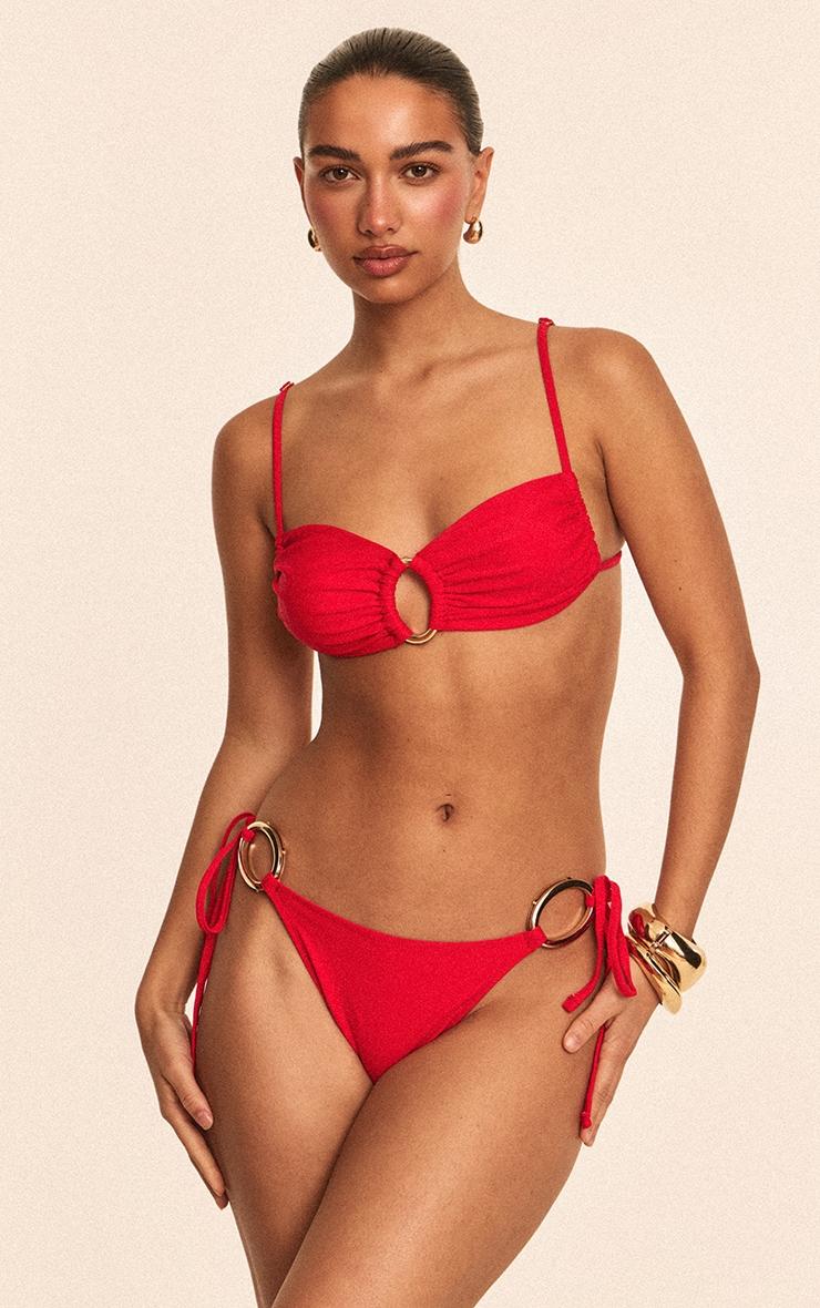 Red O Ring Trim Tie Side Bikini Bottoms Product Image
