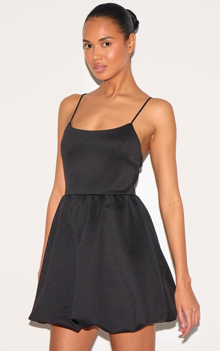 Black Strappy Scuba Puffball Dress Product Image