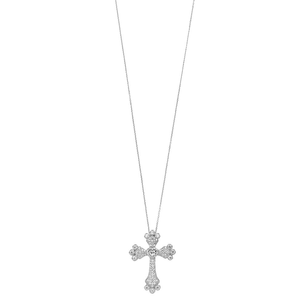 Rosabella Sterling Silver & Cubic Zirconia Cross Pendant Necklace, Women's, Size: 18" Product Image