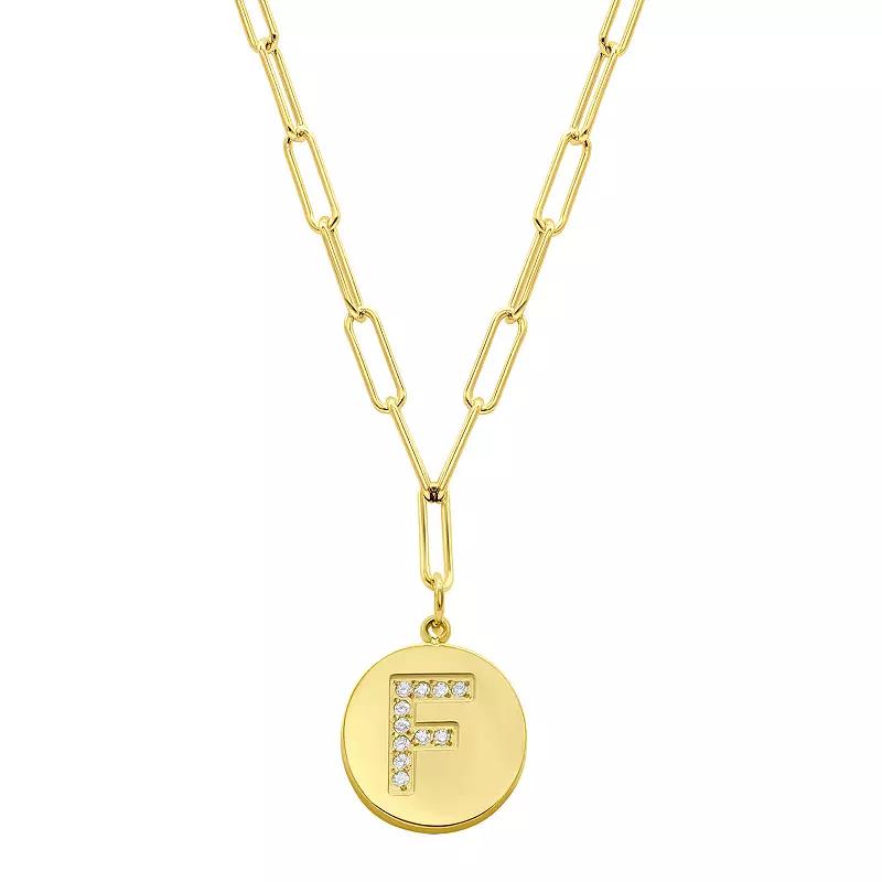 Adornia Gold Tone Adjustable Cubic Zirconia Initial Disc Pendant Paperclip Necklace, Womens Product Image