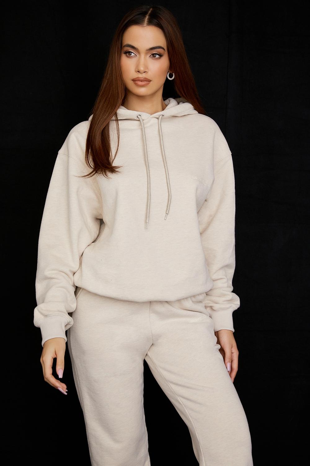 Halo  oatmeal cotton fleece-back oversized hoodie Product Image