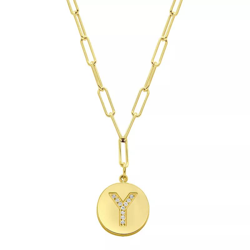 Adornia Gold Tone Adjustable Cubic Zirconia Initial Disc Pendant Paperclip Necklace, Women's, Size: 16-18" ADJ, Y Product Image