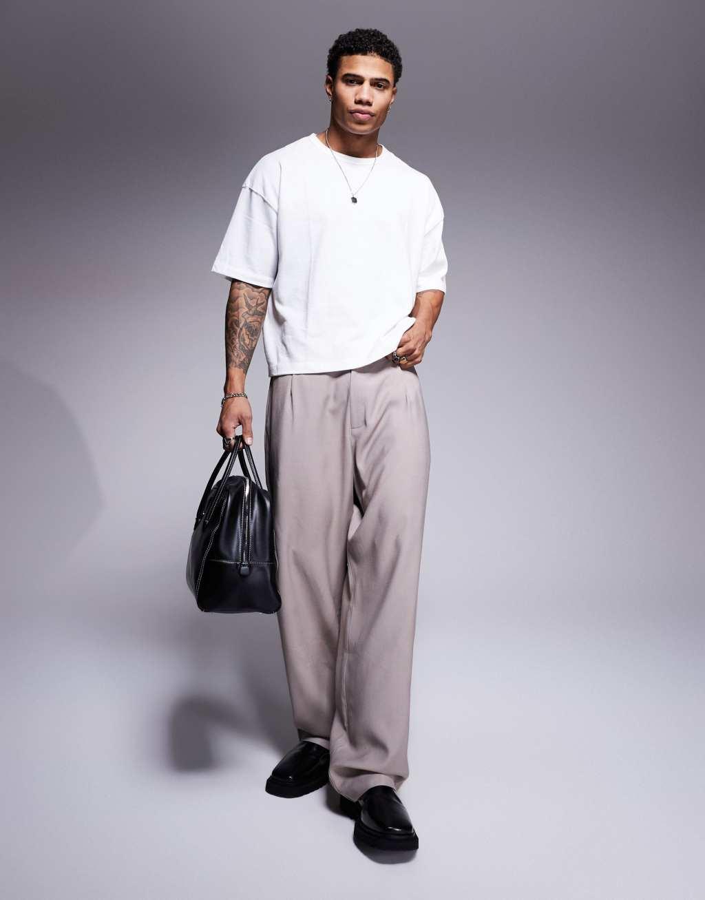 ASOS DESIGN wide leg smart pants in mushroom Product Image