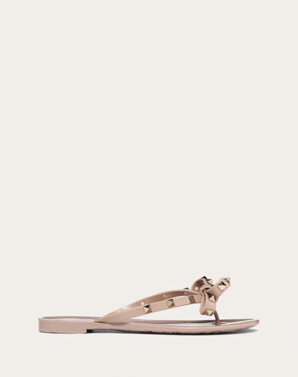 VALENTINO GARAVANI Women Rockstud Rubber Flip Flops In Beige Product Image