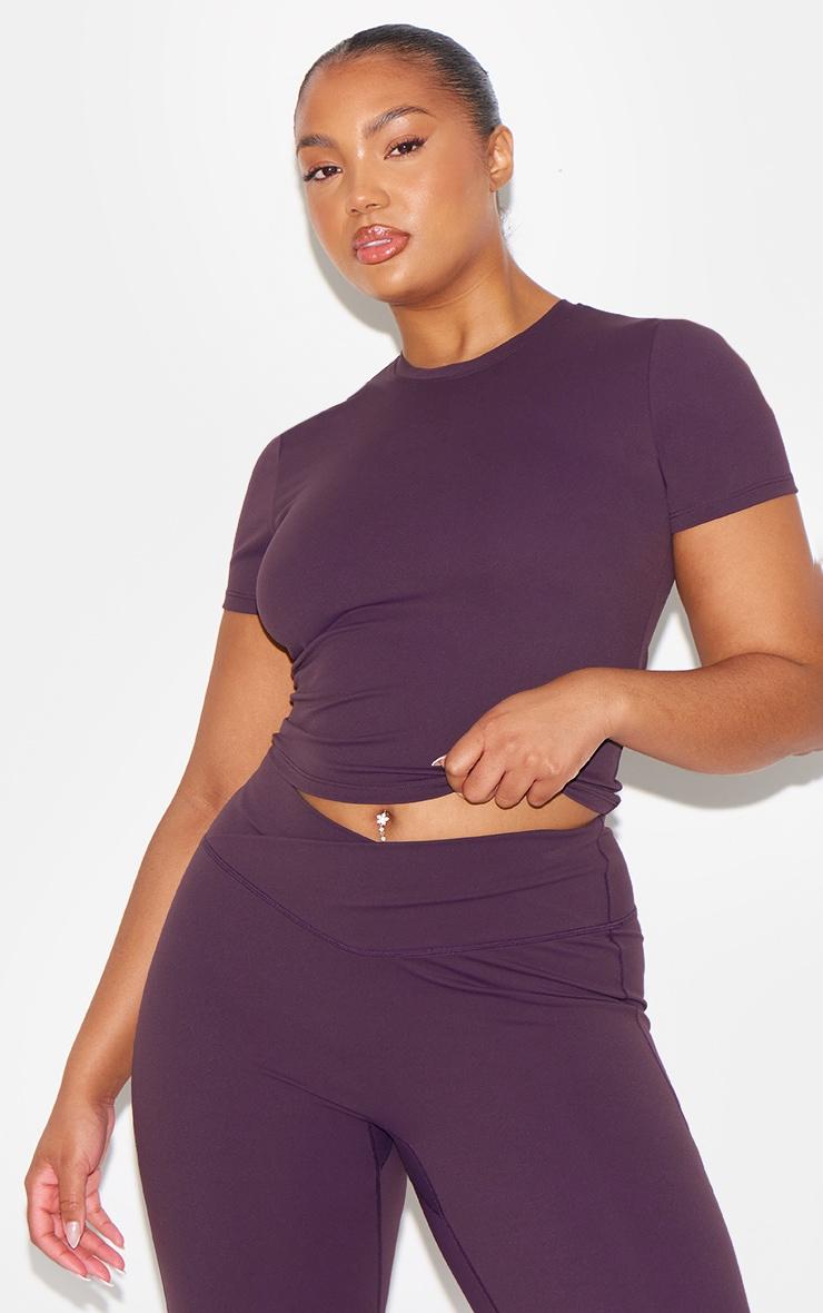Dark Plum Sculpt Short Sleeve Longline Gym Top Product Image