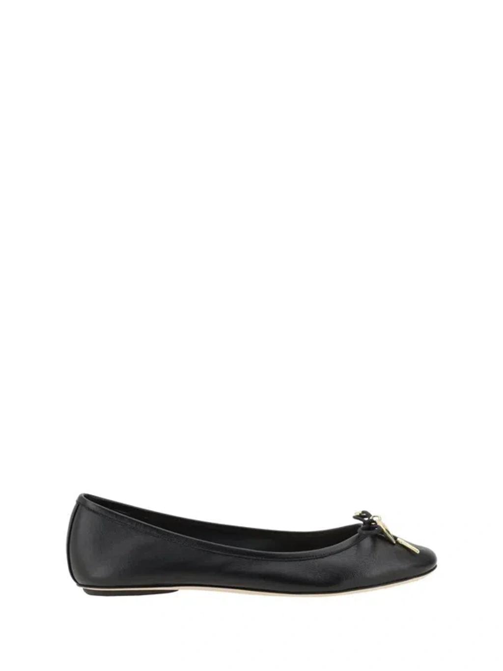 CHLOÉ Bow Detail Round Toe Flat Sole Ballerina Shoes In Black Product Image