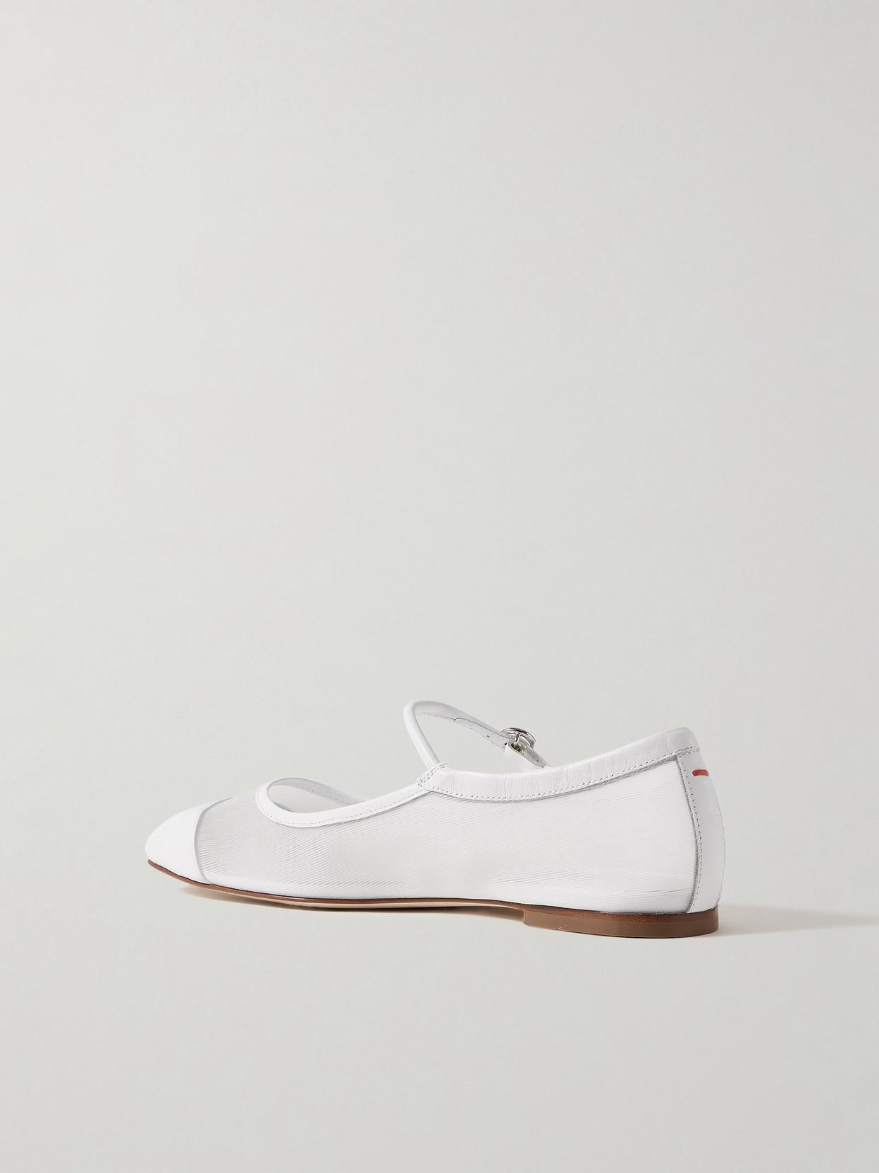 AEYDE Round Toe Ballerina Shoes With Contrast Piping In White Product Image