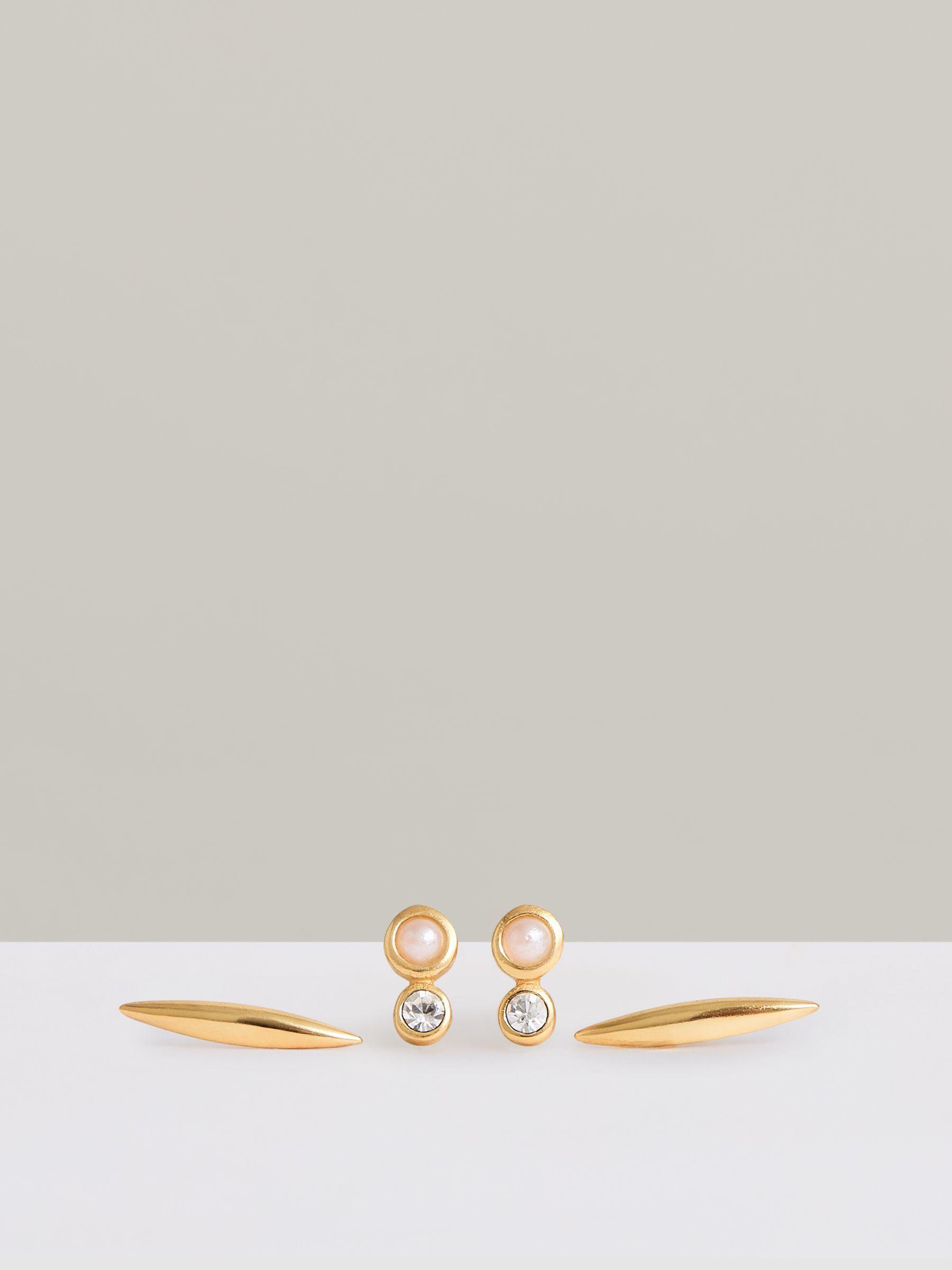 Micro Faux-Pearl And Bar Stud Earrings Set in Gold Tone Product Image