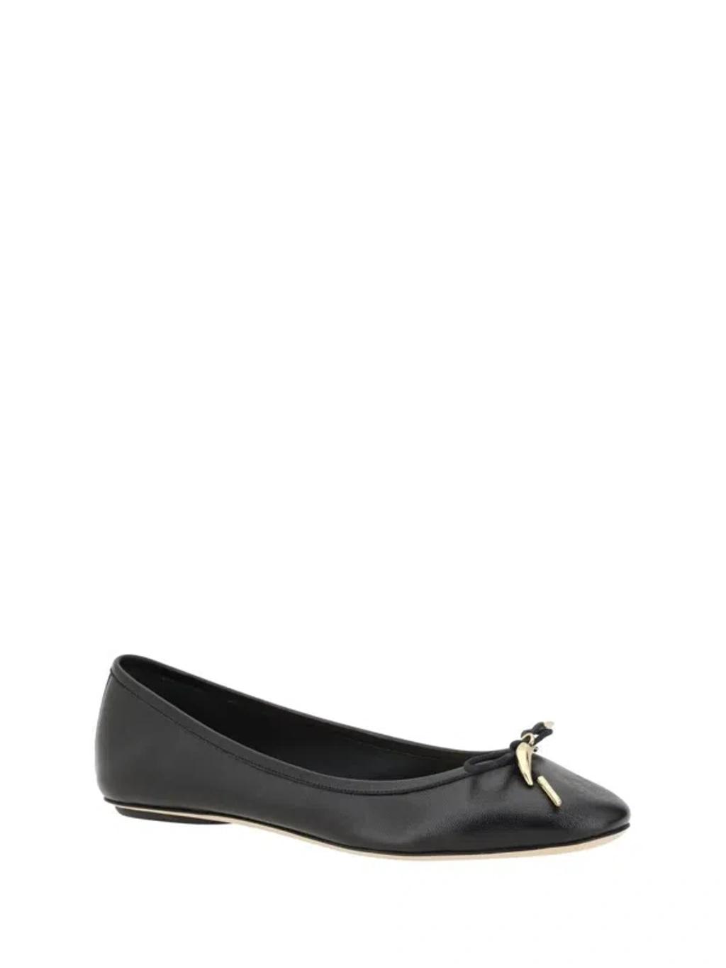 CHLOÉ Bow Detail Round Toe Flat Sole Ballerina Shoes In Black Product Image