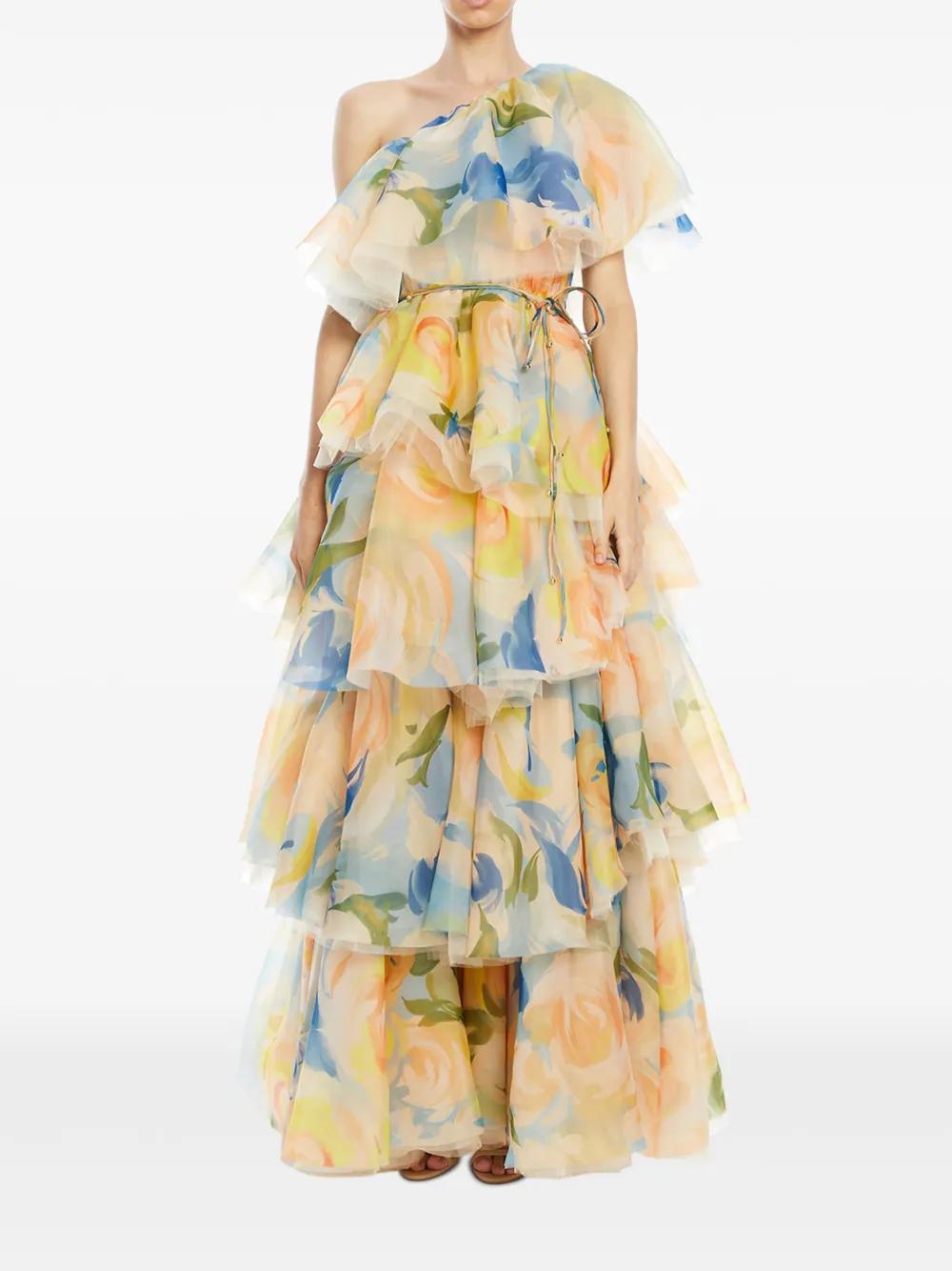 Paloma one-shoulder floral-print gown Product Image