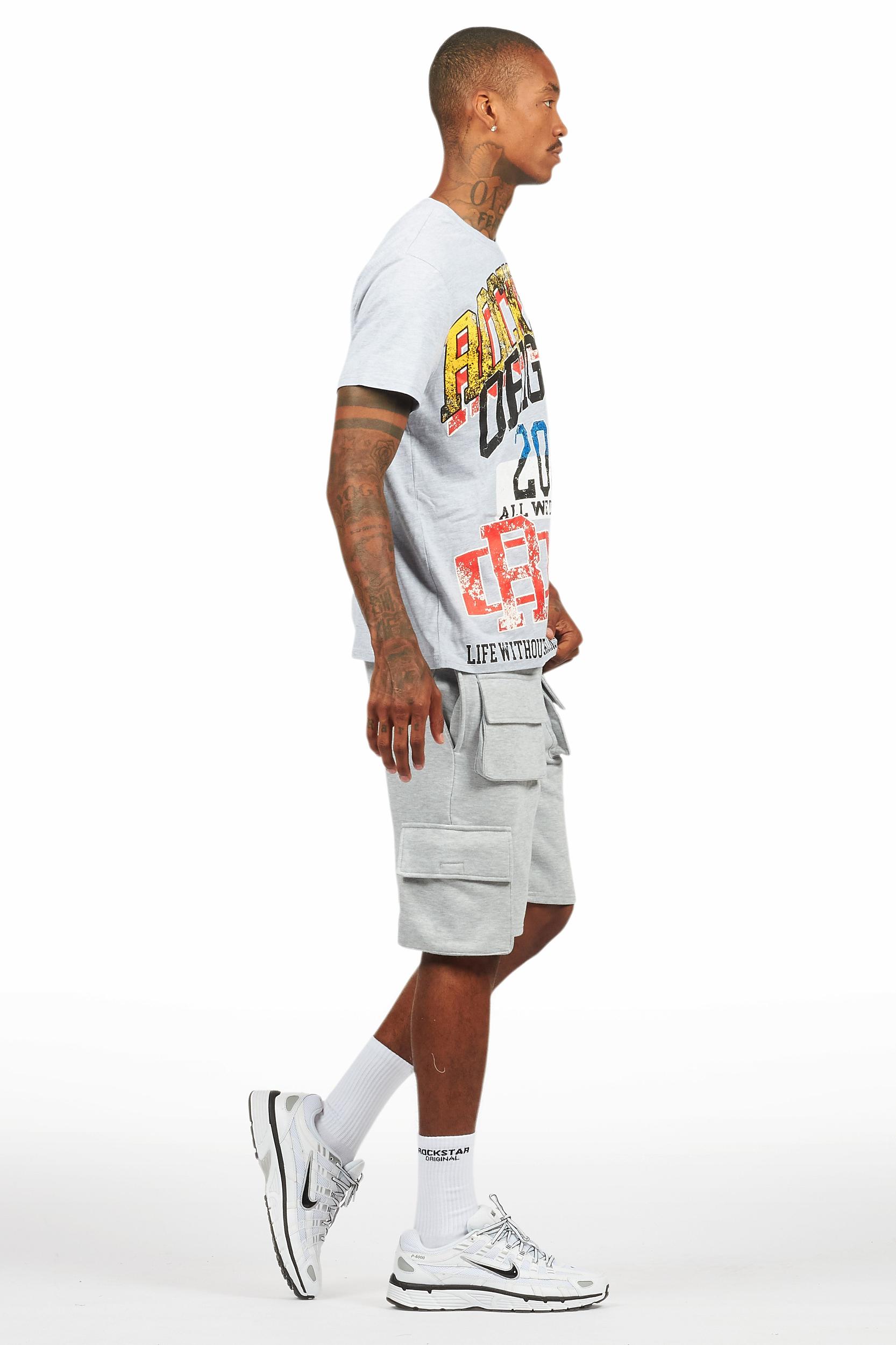 Colorful Race Heather Grey/Black T-Shirt Cargo Shorts Set Male Product Image
