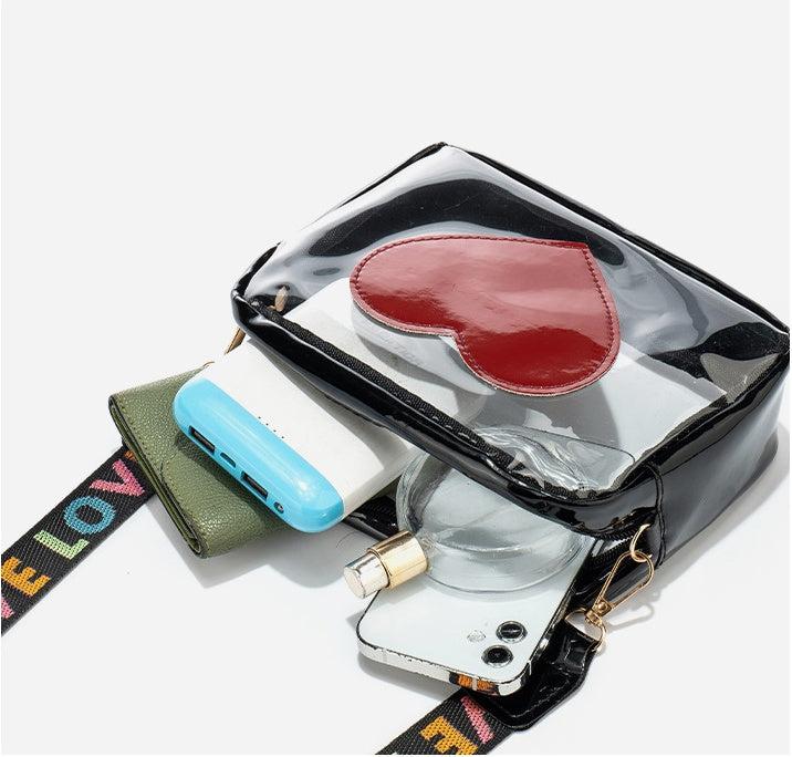 Clear PVC Jelly Bag – Fashionable Crossbody Messenger with Heart Patch for Women Product Image