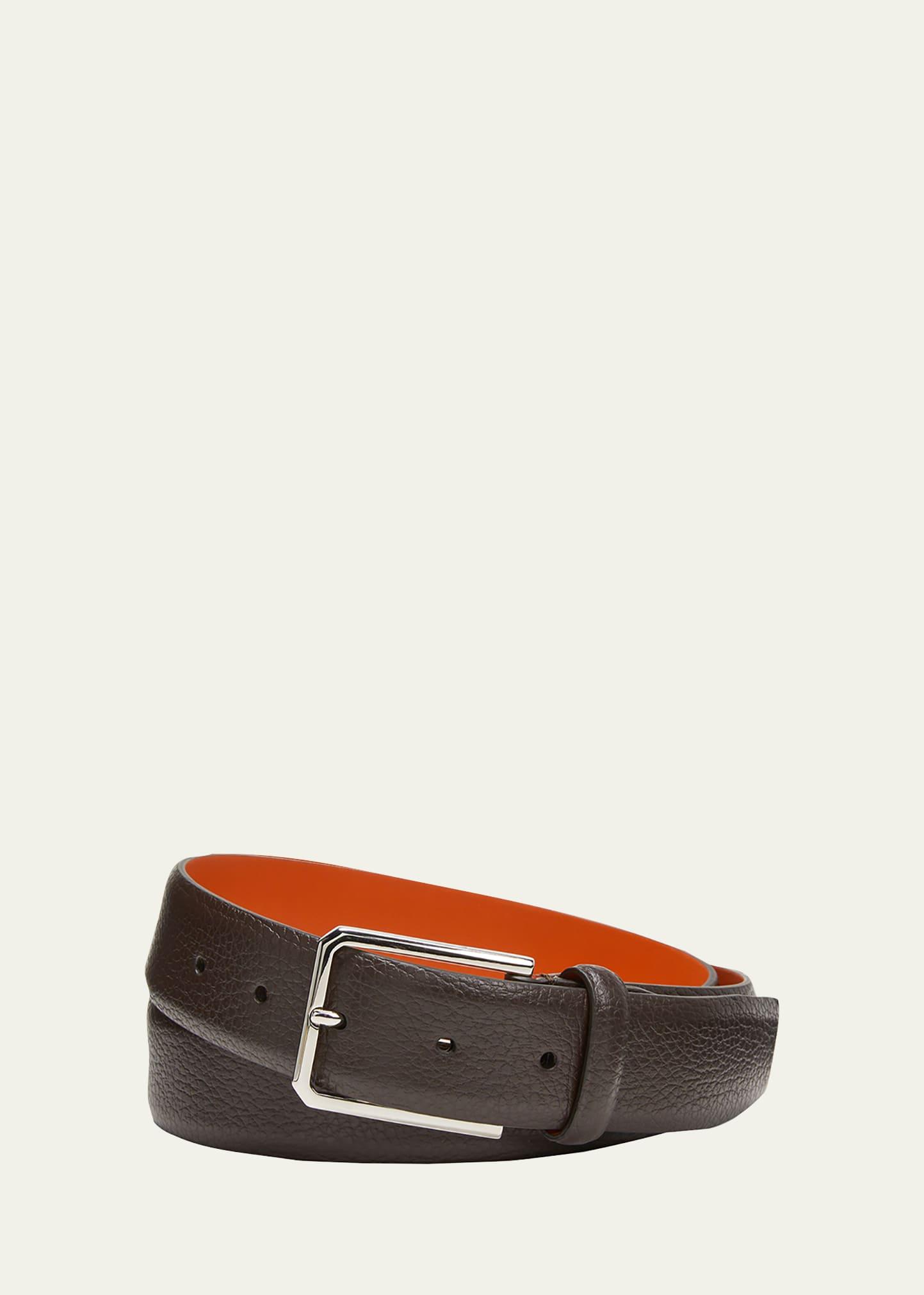 Mens Rectangle Buckle Grained Leather Belt Product Image