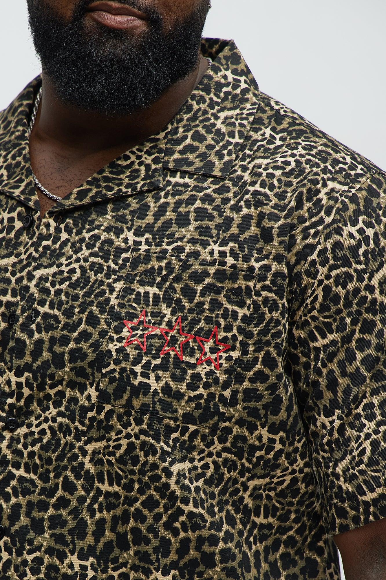 Cheetah Star Cropped Animal Print Button Up Shirt - Brown Combo Product Image