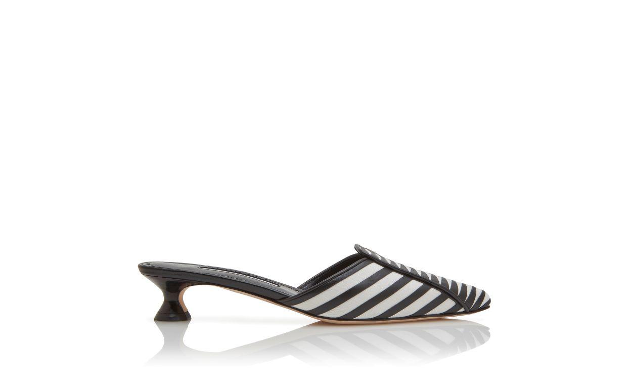 DIABA White and Black Linen Striped Mules Product Image