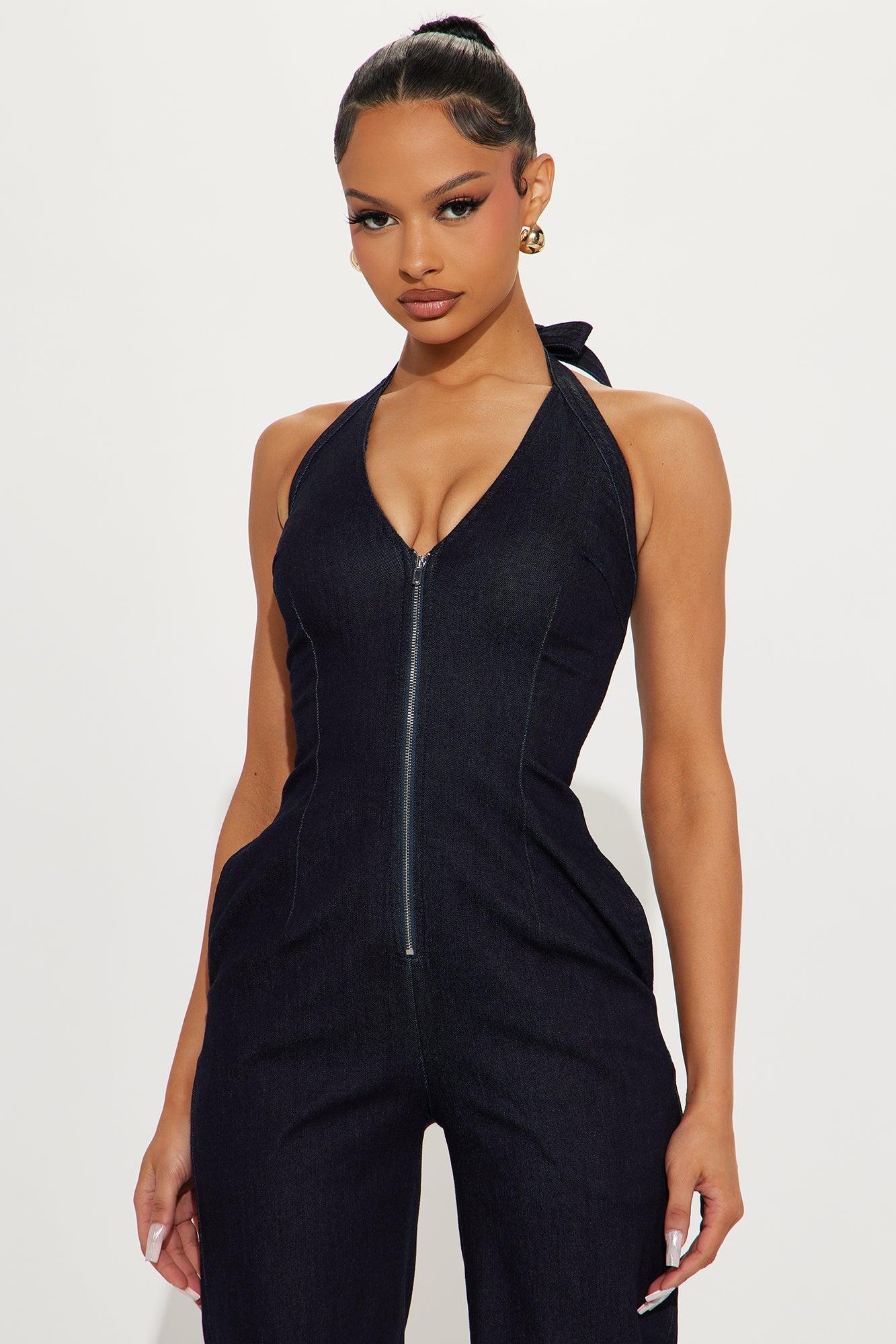 Selena Halter Denim Jumpsuit - Indigo Female Product Image