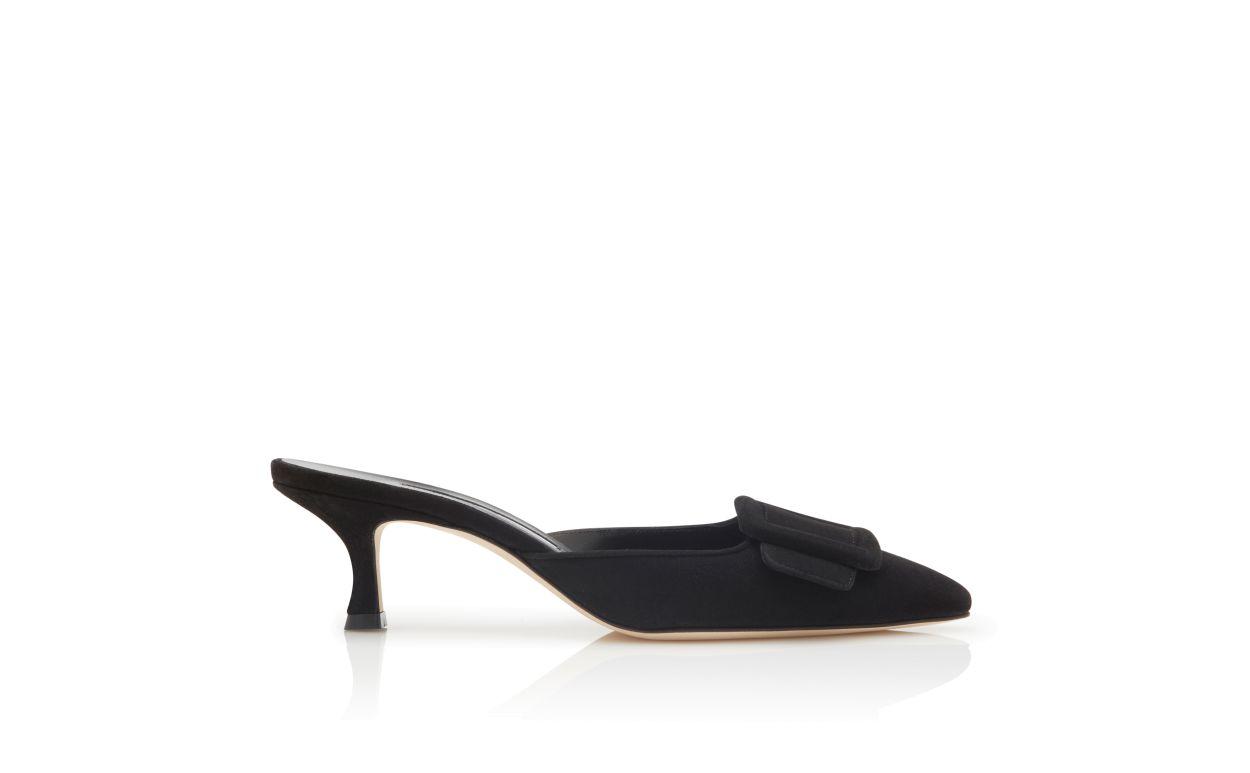 MAYSALE Black Suede Kitten Heel Mules Product Image