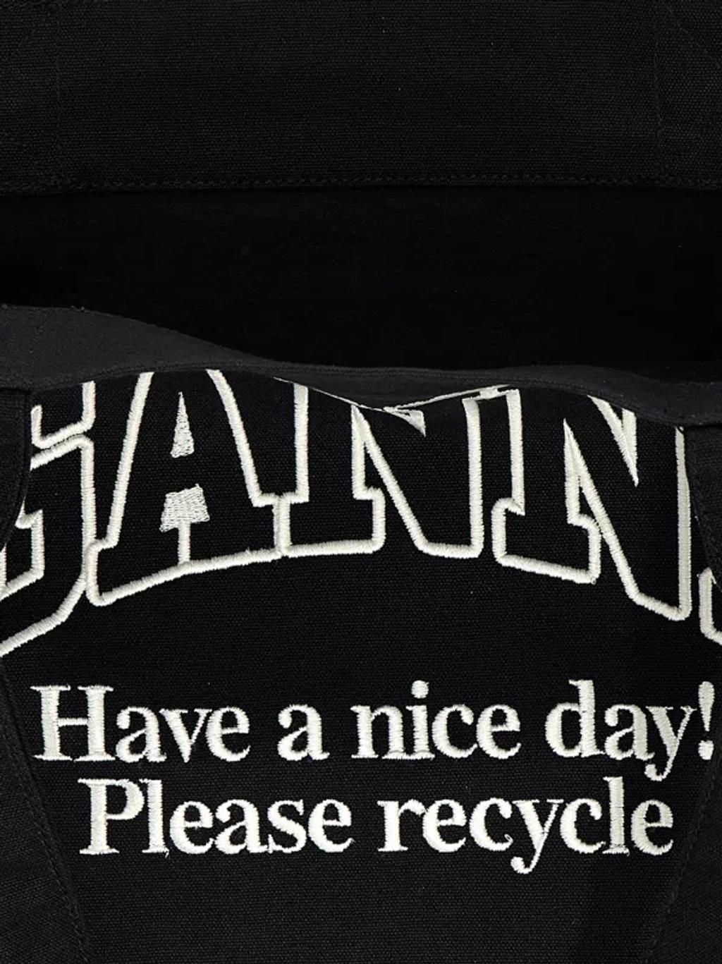 GANNI Black Shopper With Embroidered Logo On The Front In Denim Woman In Multicolor Product Image