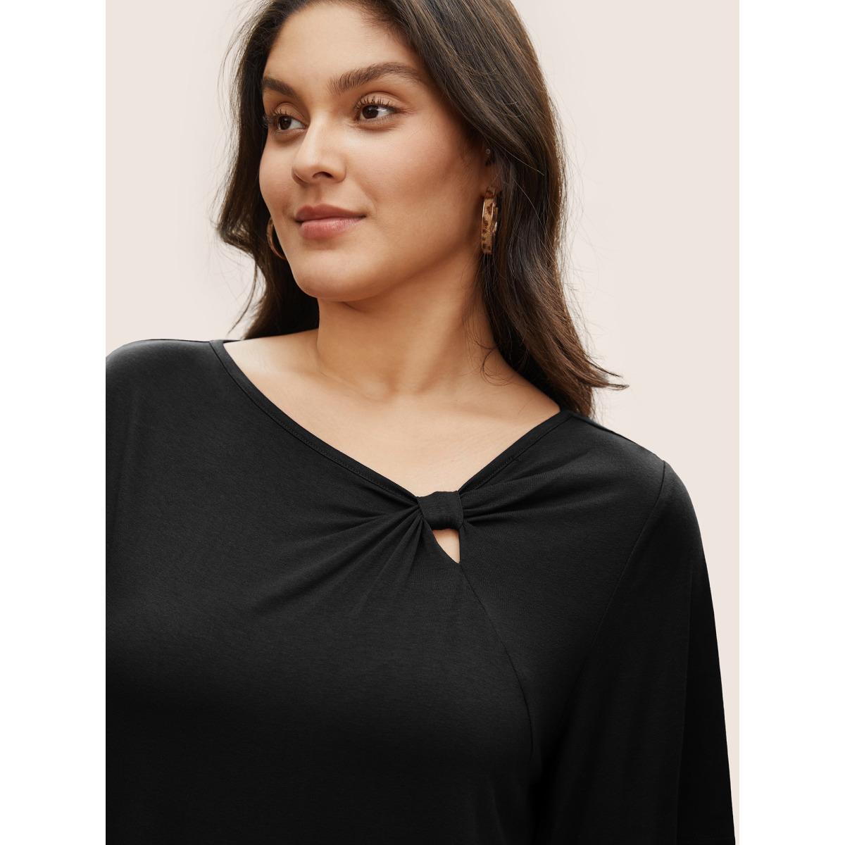 Plus Size Supersoft Essentials Twist Front Asymmetrical Neck T-shirt Black Women Elegant Non Plain Asymmetrical Neck Everyday T-shirts BloomChic 14-16/1X Product Image