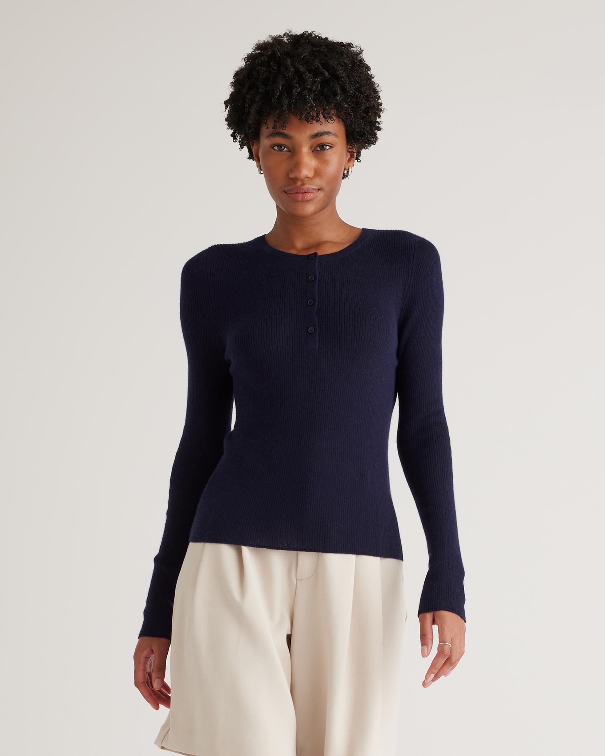Quince | Women's Featherweight Cashmere Ribbed Henley Sweater Product Image