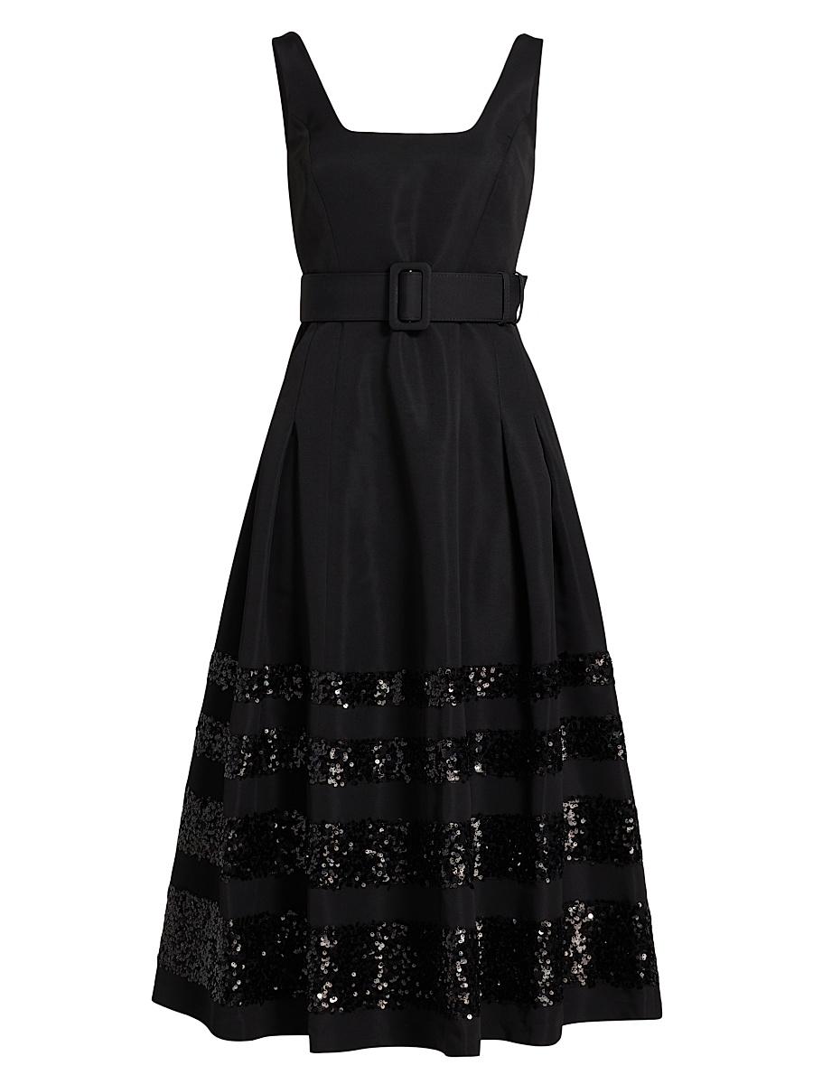 Womens Mia Sequin-Embellished Belted Fit & Flare Midi-Dress Product Image