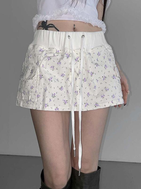 Sweet Floral Lace-Up Mini Skirt Product Image