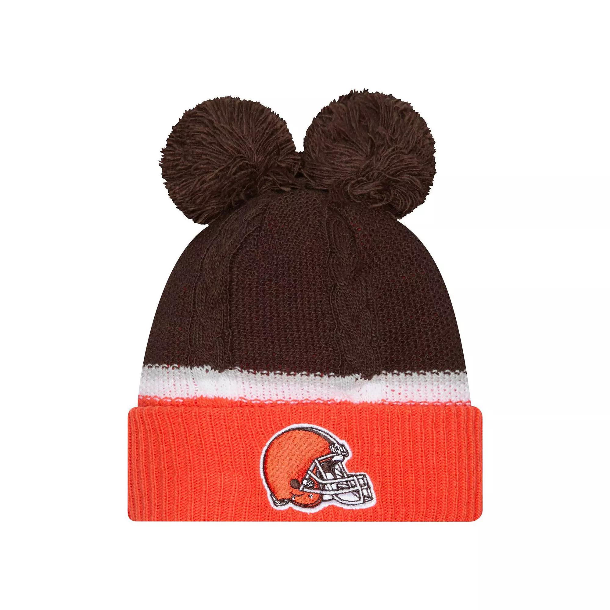 Women's New Era  Brown Cleveland Browns Double Bubble Cuffed Knit Hat with Poms Product Image