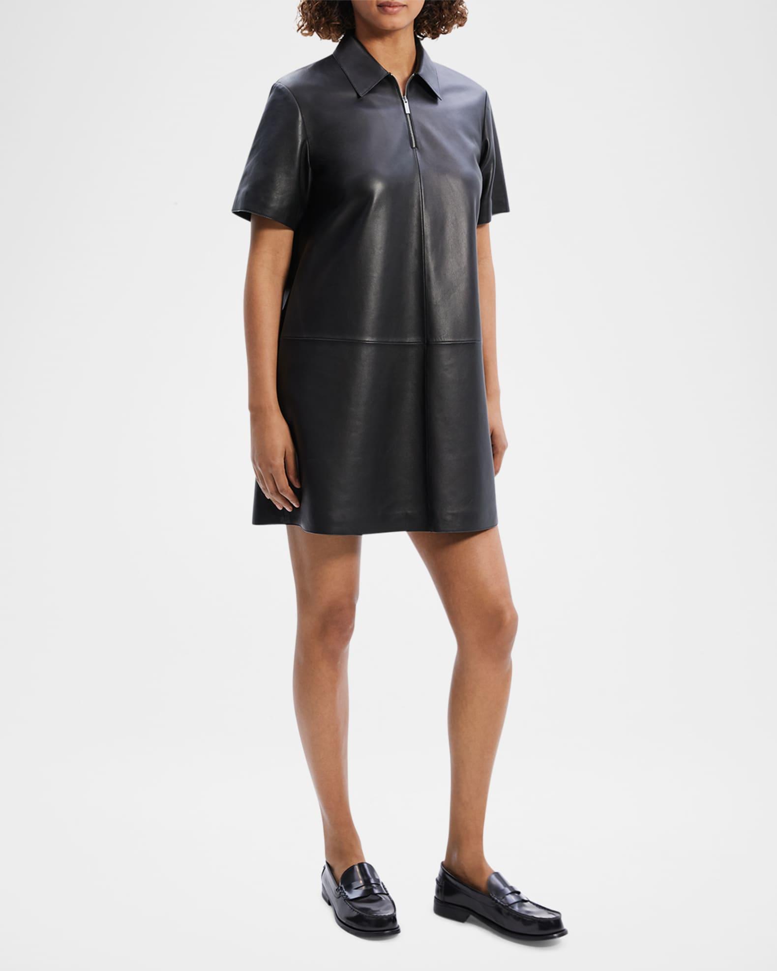 Short-Sleeve Half-Zip Nappa Leather Mini Dress Product Image