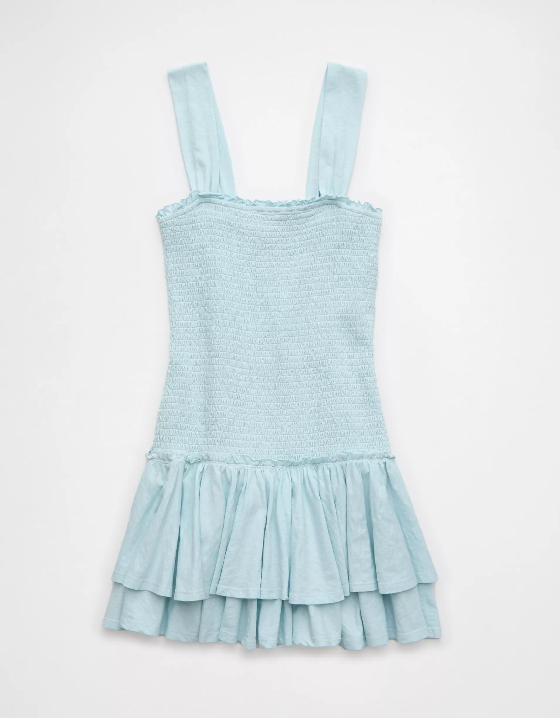 AE Sunchaser Knit Smocked Drop Waist Mini Dress Product Image