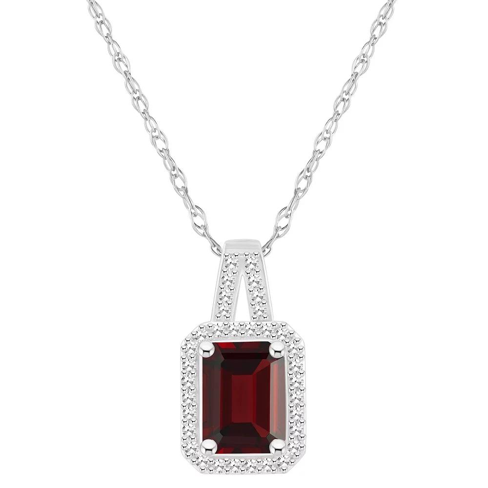 Celebration Gems Sterling Silver Gemstone & 1/6 Carat T.W. Diamond Halo Pendant Necklace, Women's,  Product Image