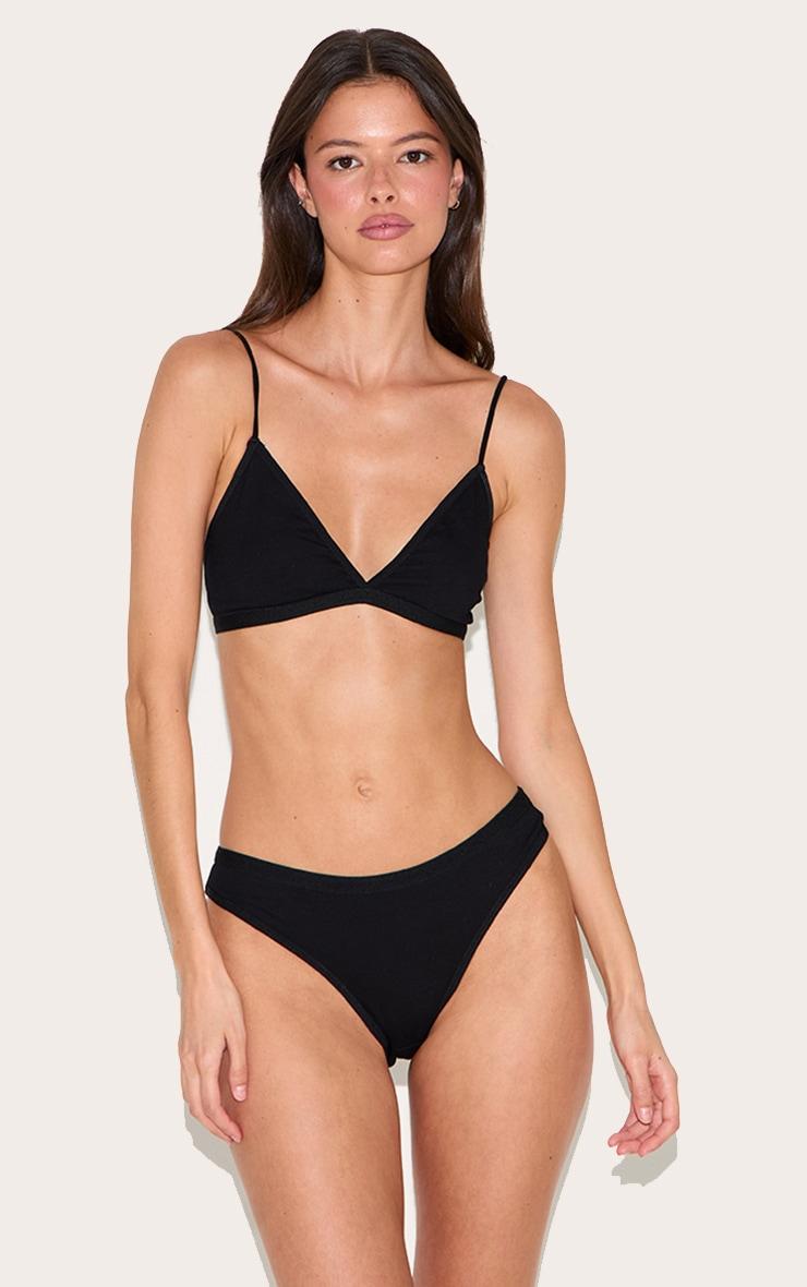 Black Jersey Triangle Bralette And Thong Lingerie Set Product Image