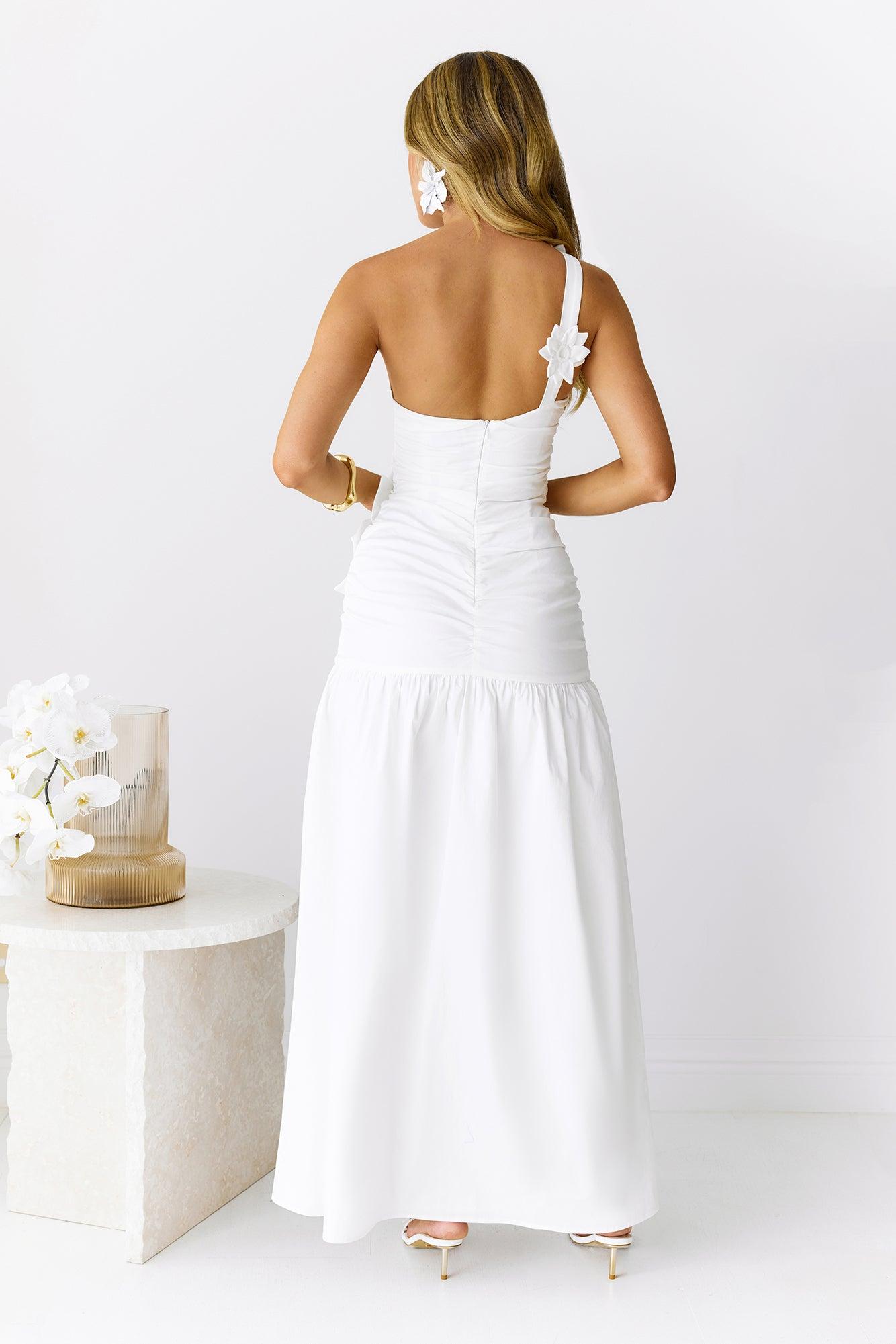 Blooming Whimsy One Shoulder Maxi Dress White Product Image