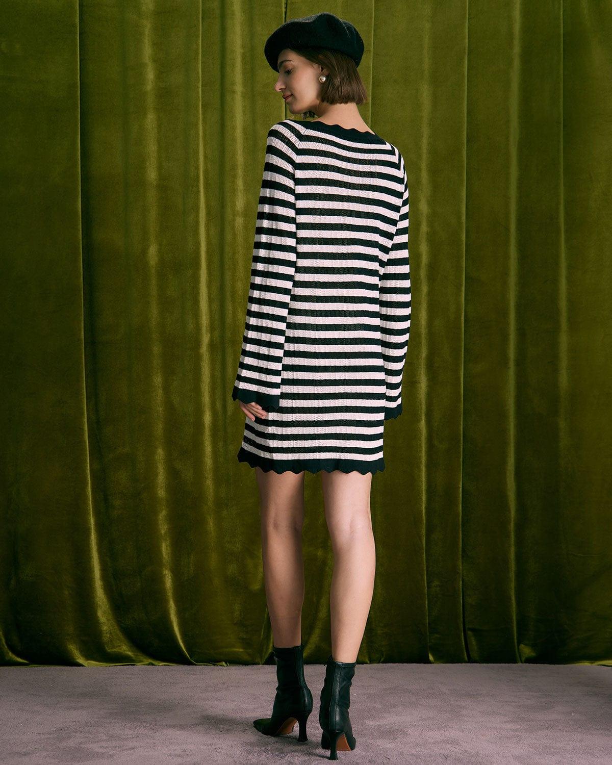 The Black Striped Flare Sleeve Mini Dress Product Image