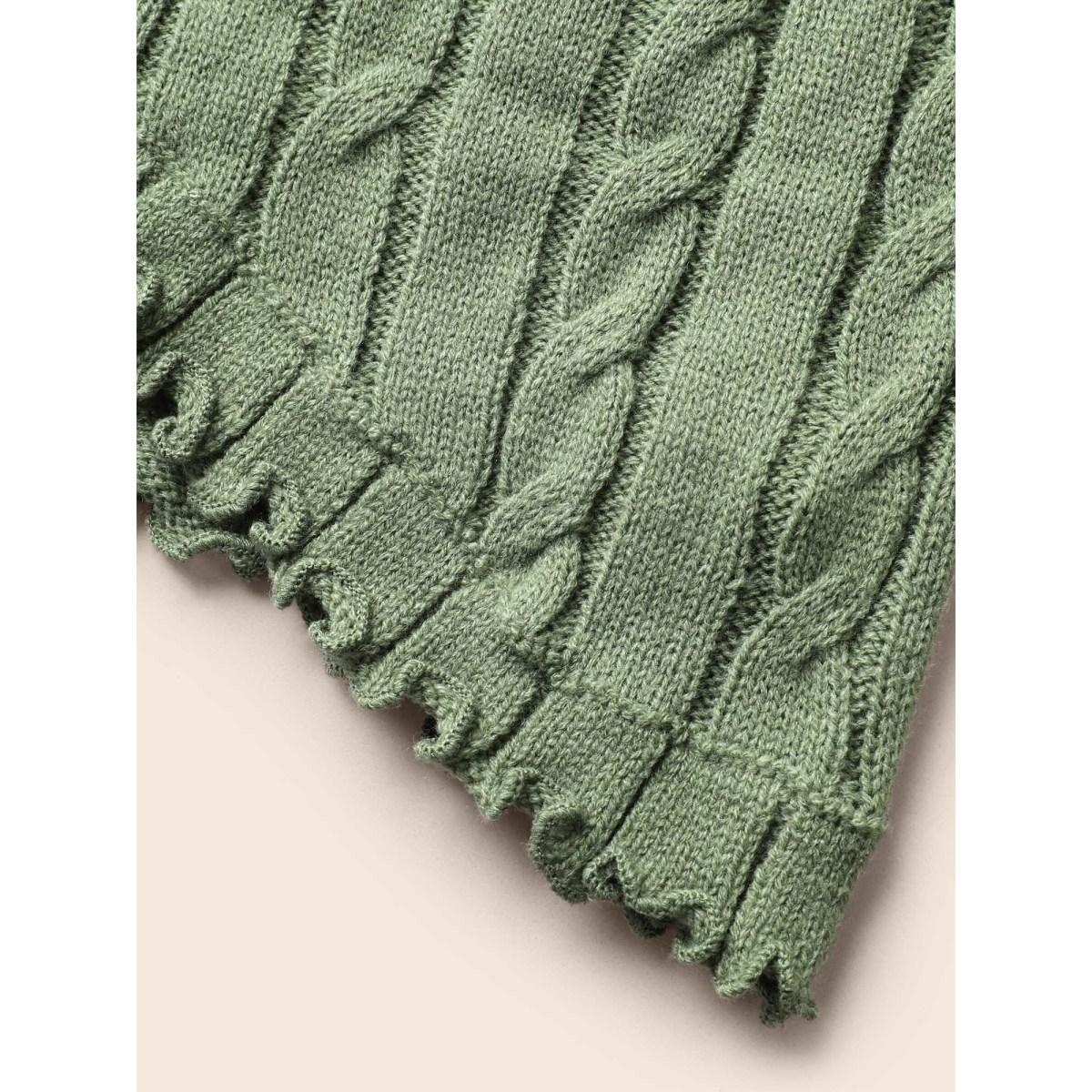 Plus Size Cable Knit Tie Knot Frill Trim Cardigan Greenbean Women Casual Loose Long Sleeve Everyday Cardigans BloomChic 22-24/3X Product Image