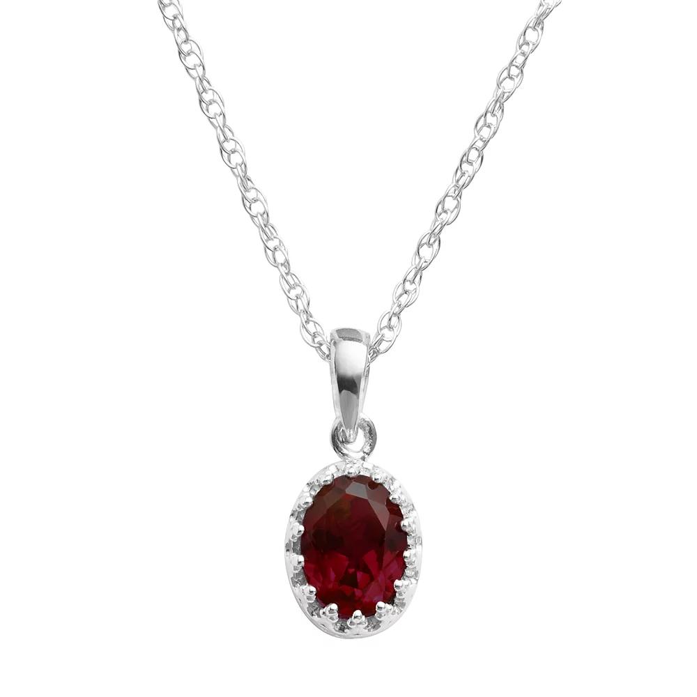 Designs by Gioelli Sterling Silver Garnet Oval Pendant, Women's, Size: 18", Red Product Image