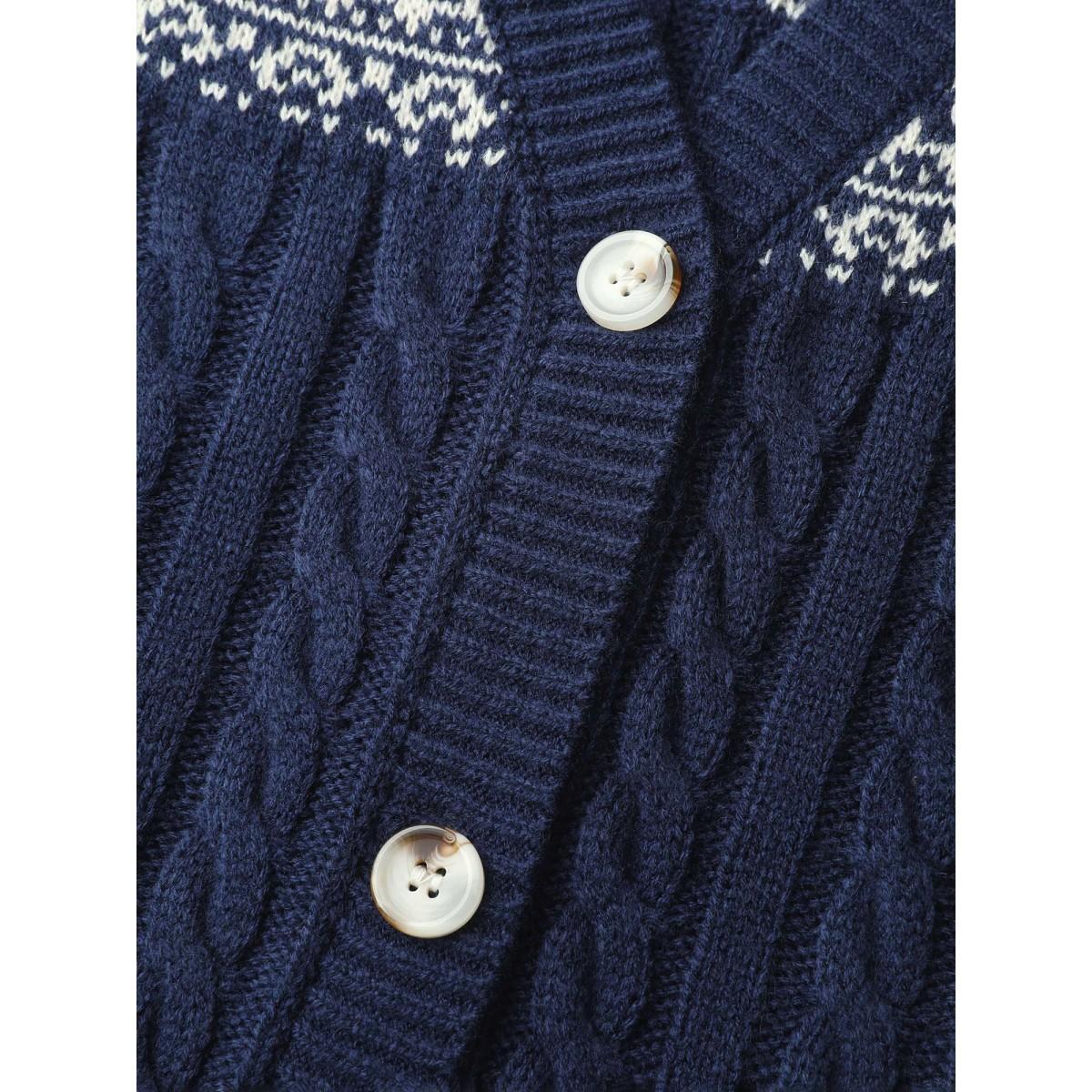 Plus Size Cable Knit Floral Jacquard Pockets Knit Cardigan Indigo Women Leisure Loose Long Sleeve Casual Cardigans BloomChic 22-24/3X Product Image