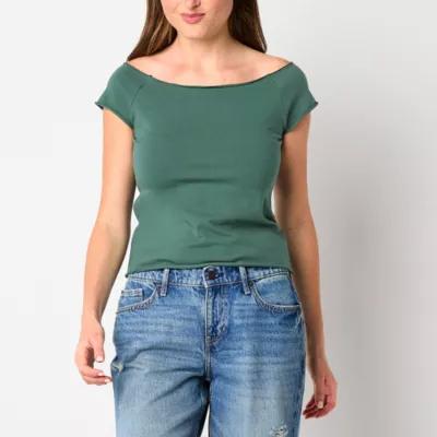 Arizona Off The Shoulder Womens Short Sleeve Juniors T-Shirt Product Image