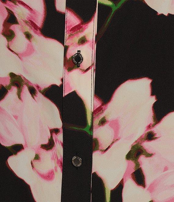 Calvin Klein Crew Neck Long Sleeve Stretch Woven Print Blouse Product Image