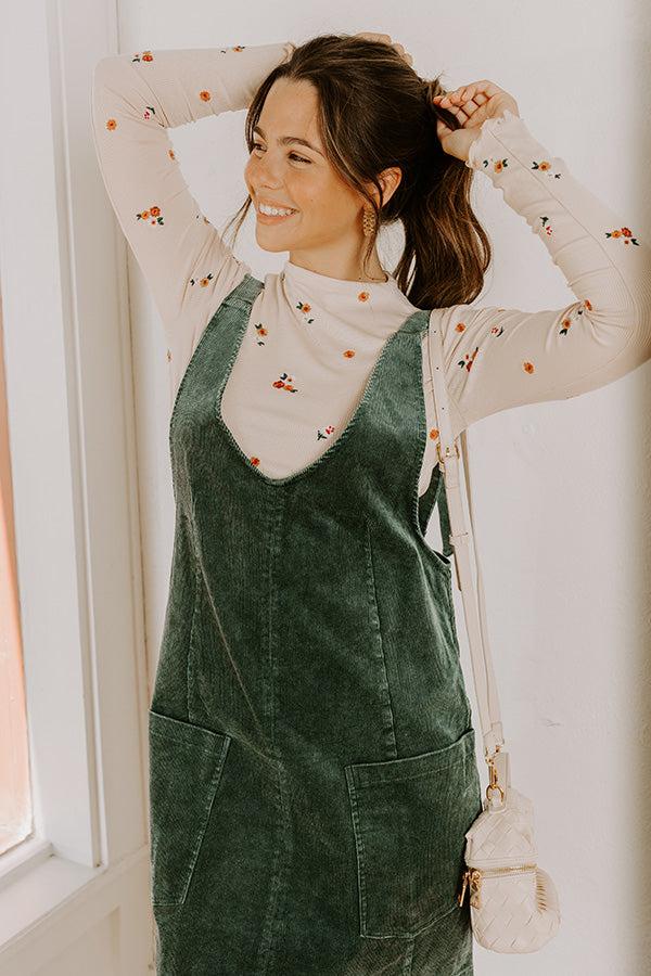 Uptown Manhattan Corduroy Mini Dress in Hunter Green Product Image