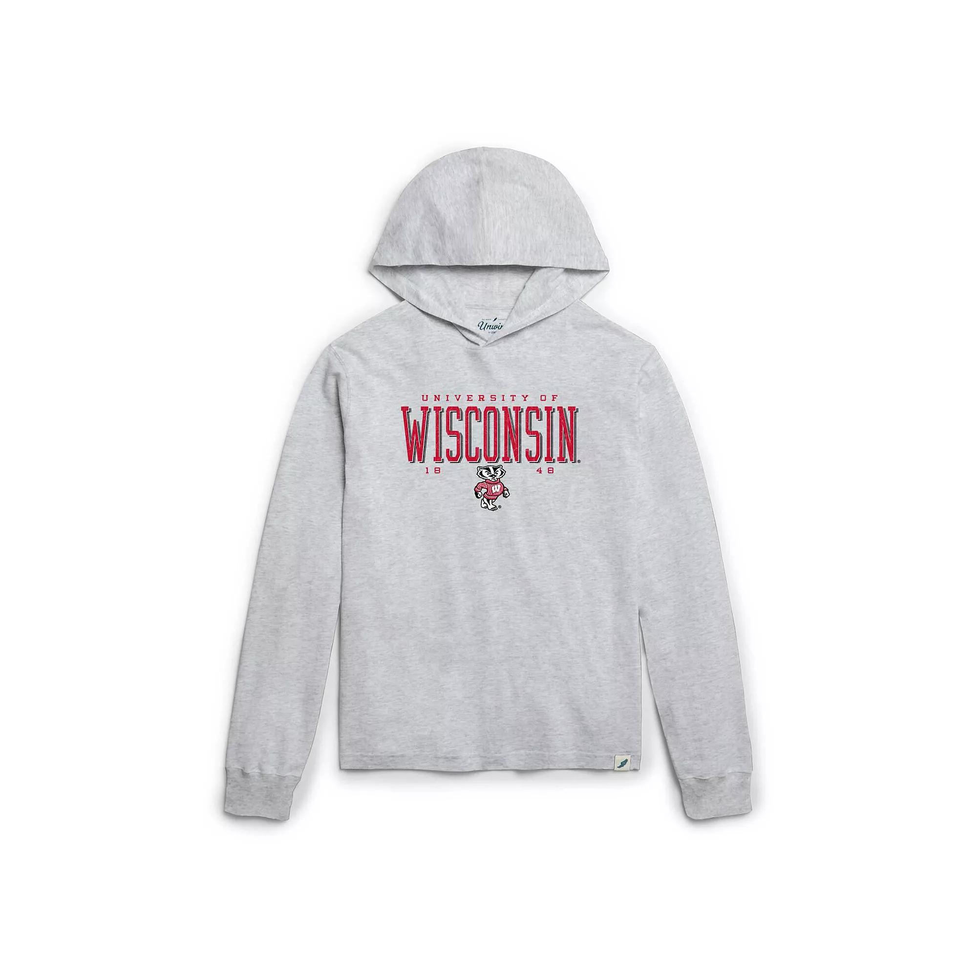 Men's League Collegiate Wear Ash Wisconsin Badgers Team Stack Tumble Long Sleeve Hooded T-Shirt, Size: Large, Black Product Image