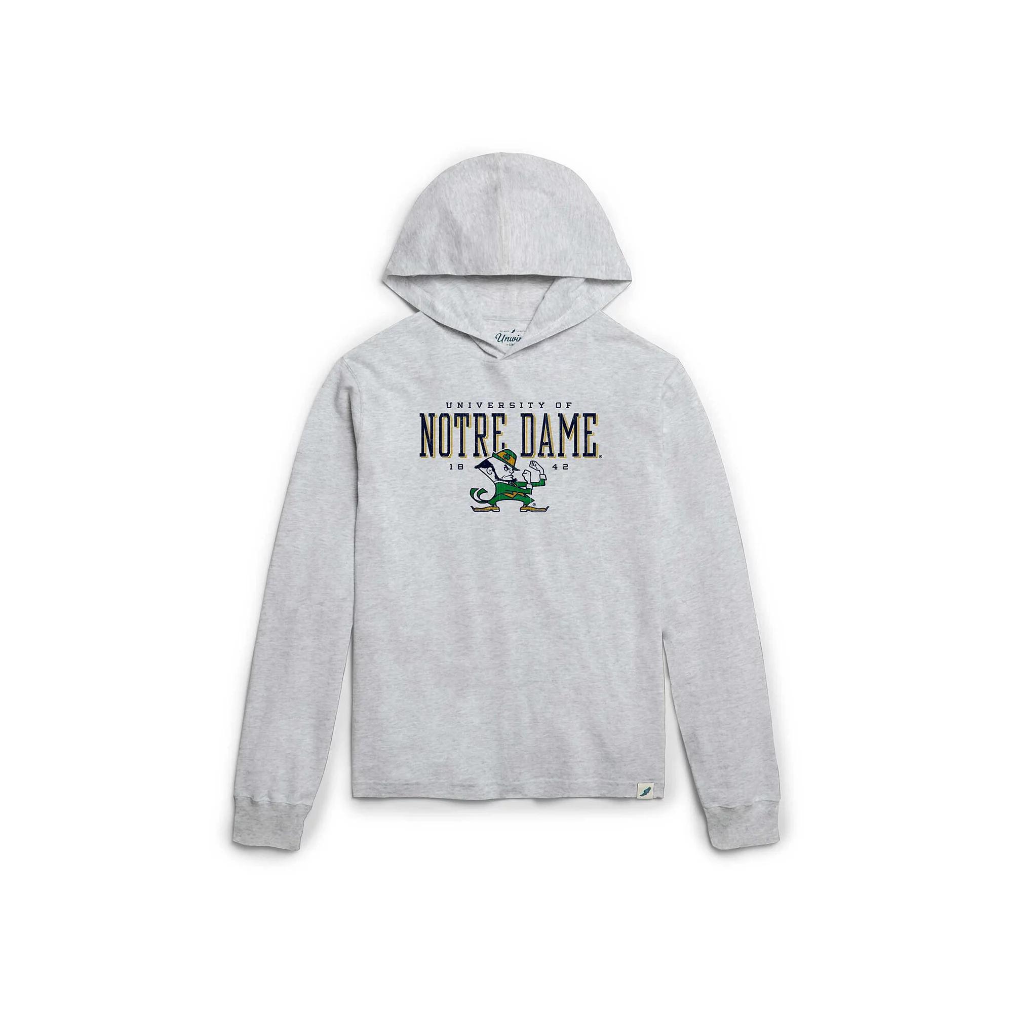 Men's League Collegiate Wear Ash Notre Dame Fighting Irish Team Stack Tumble Long Sleeve Hooded T-Shirt,  Product Image