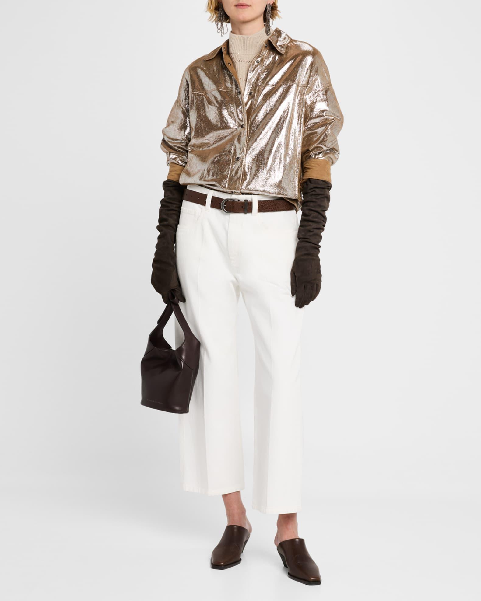 Mock-Neck Paillette Horizontal Open-Knit Sweater Product Image