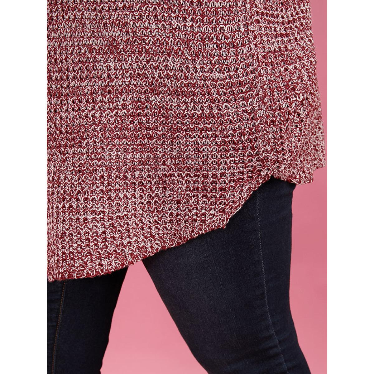 Plus Size Solid Pointelle Knit Off Shoulder Arc Hem Heather Knit Top Russet Women Elegant Loose Long Sleeve One-shoulder neck Dailywear Pullovers BloomChic 10/M Product Image