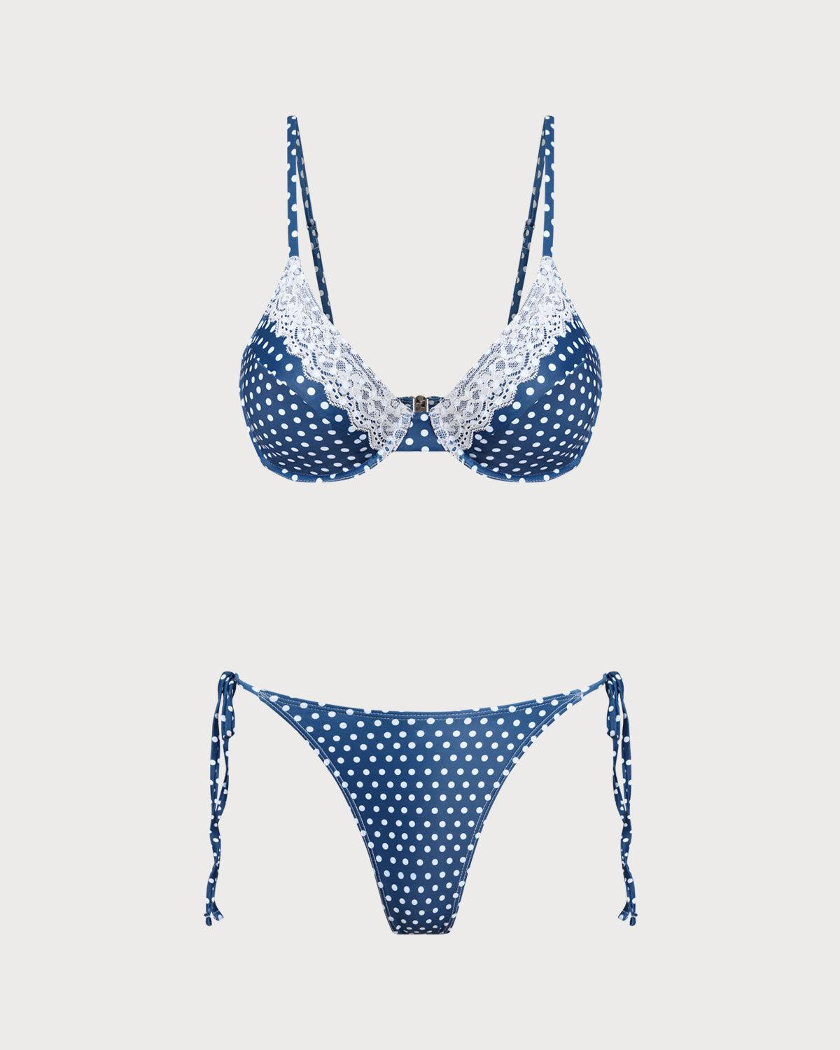 Blue Polka Dot Underwire Bikini Set Product Image