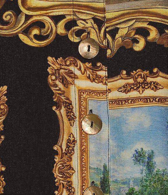 John Mark Printed Wire Collar Cinch Tie Sleeve Button Front Top Product Image