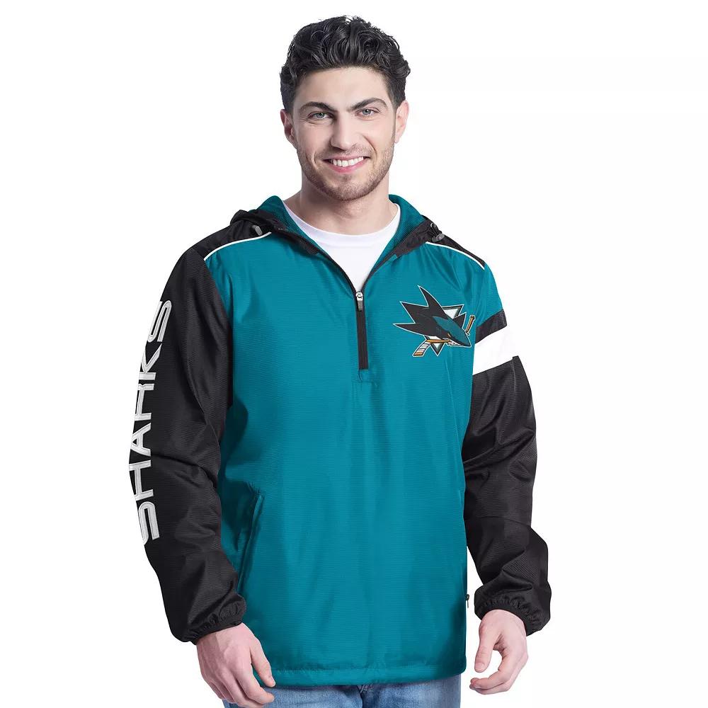Men's G-III Sports by Carl Banks Teal/Black San Jose Sharks Lateral Half-Zip Hoodie Jacket, Size: Large, Sks Blue Product Image